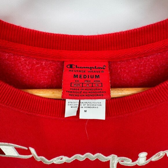 Champion Logo Reverse Weave Sweatshirt Womens Medium Red Cotton‎ Polyester - Picture 4 of 9